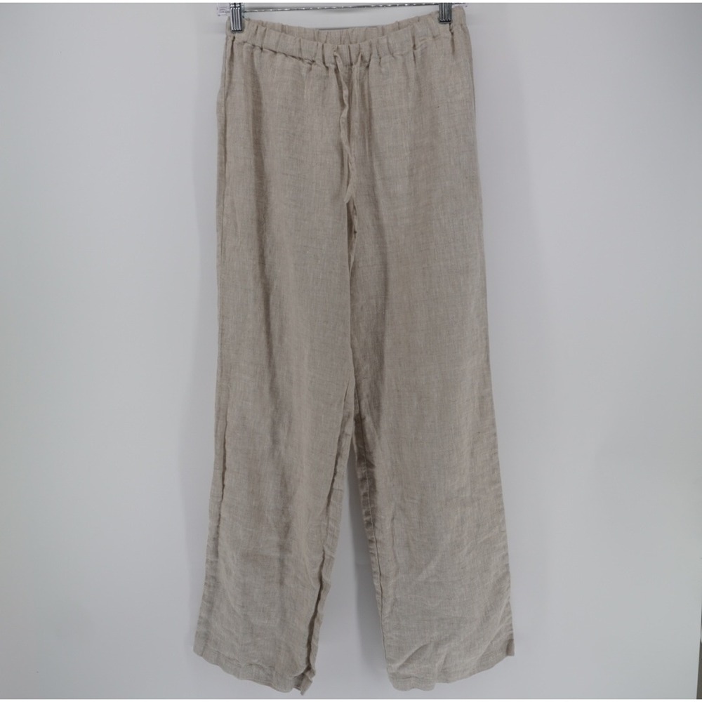 Reformation Olina Linen Pants Oatmeal Beige Drawstring Straight Leg XS